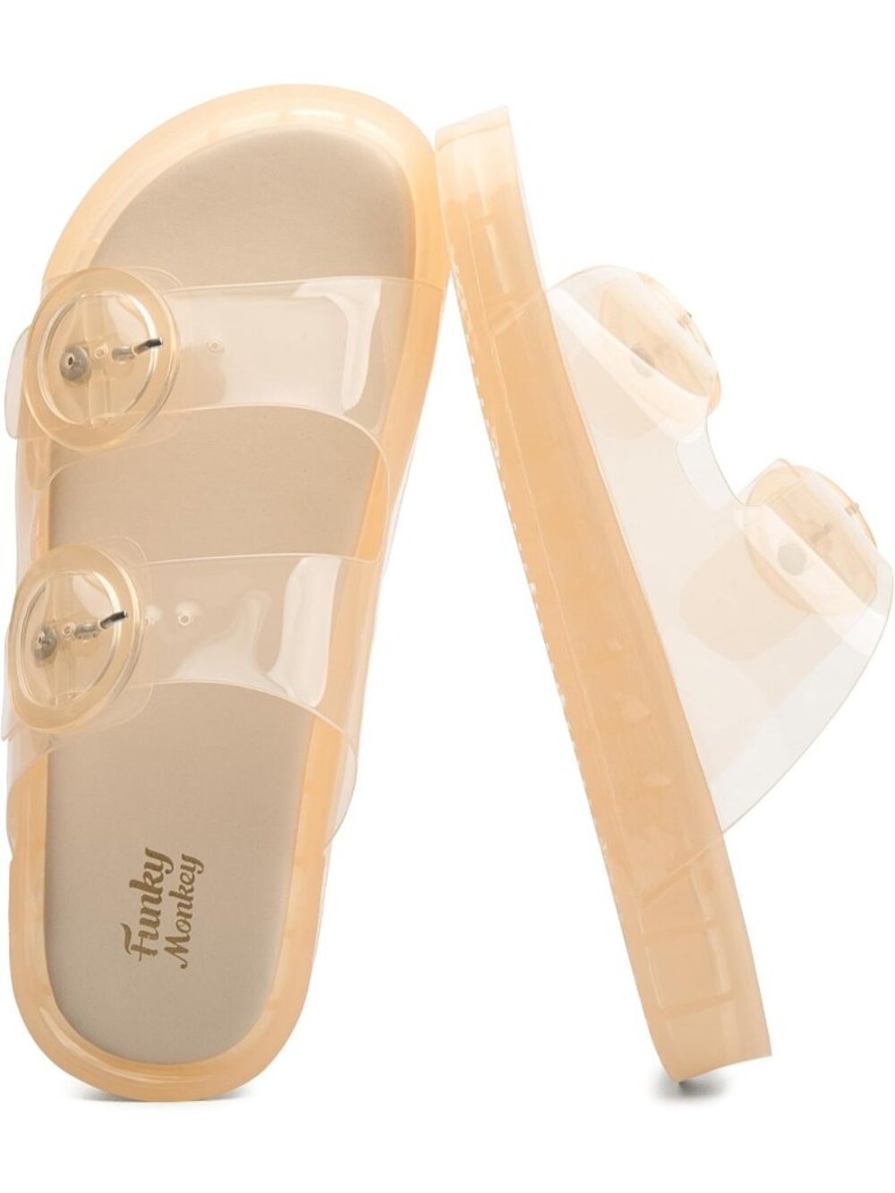 Women's Beige Chunky Slip-on Beach Slides Adjustable Buckle Casual Jelly Sandals
